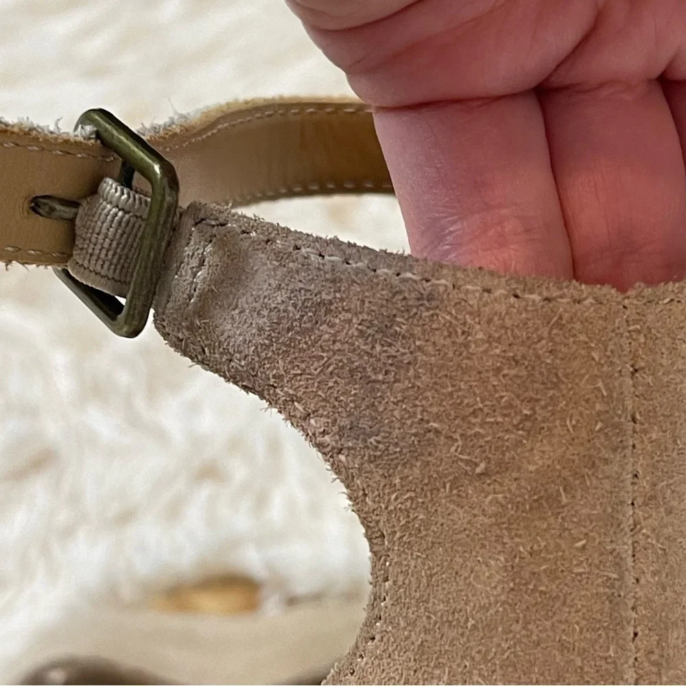 SOLUDOS Capri Suede Block Heel Espadrille Sandals beige tan ankle strap size 9